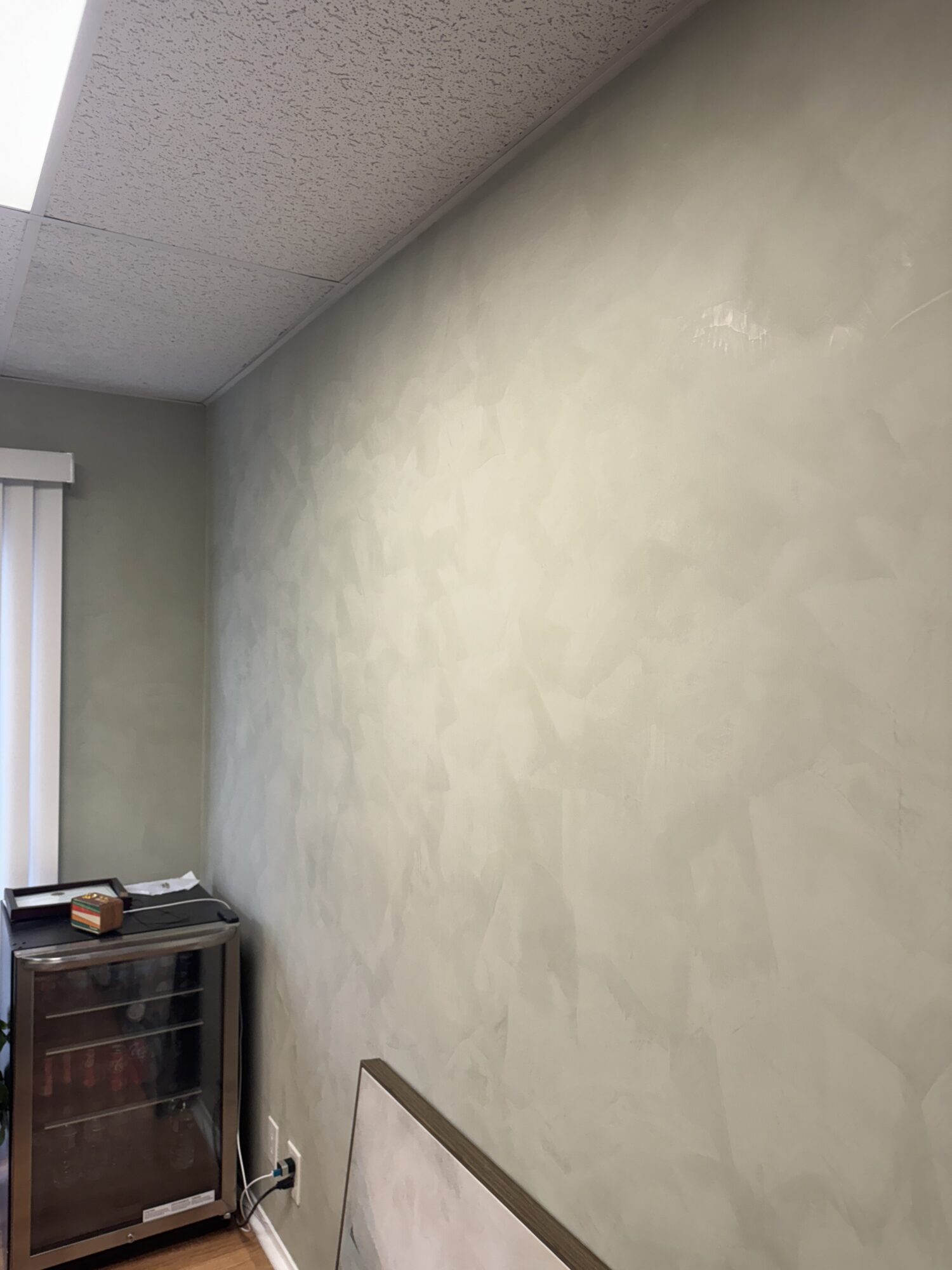 venetian plaster accent wall in minimalist room